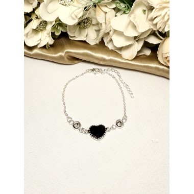 PULSERA CORAZON NEGRO Y BRILLOS