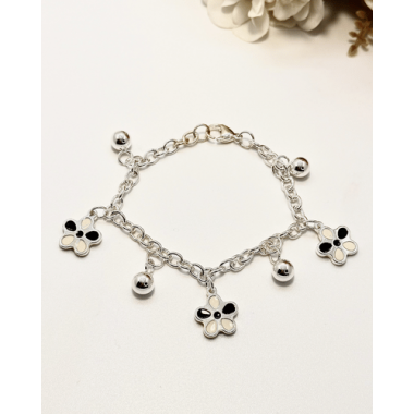 PULSERA DIJES FLOR NACAR NEGRA/BLANCA