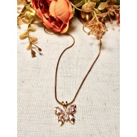 CADENA MARIPOSA PIEDRA ENGARZADA ROSA