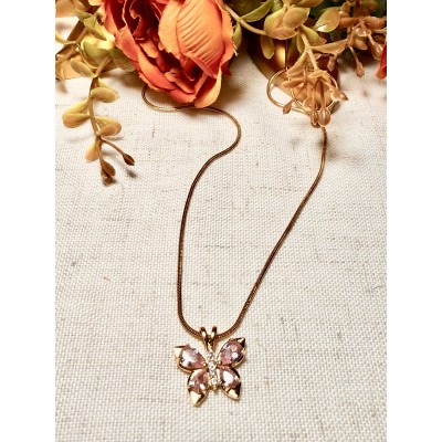 CADENA MARIPOSA PIEDRA ENGARZADA ROSA