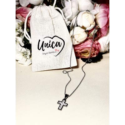 COLGANTE CRUZ BLANCA CON BRILLOS