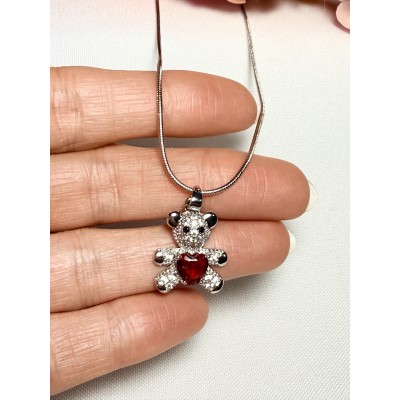 CADENA OSITO CORAZON ROJO