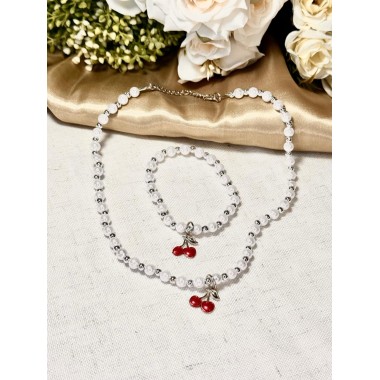 PERLAS CHERRY CONJUNTO CHOKER/PULSERA 