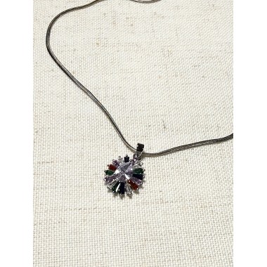 CADENA FLOR CON PIEDRAS COLORES AQ