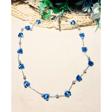 CADENA CHOKER CON PIEDRAS CRISTAL DE ROCA AZUL