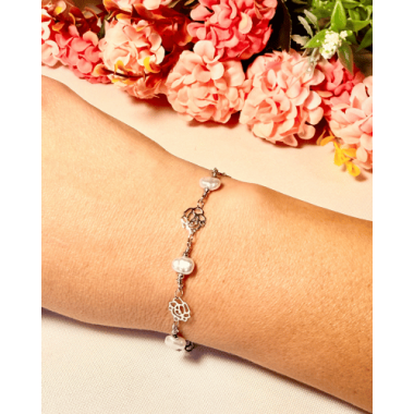 PULSERA ACERO FLOR Y PERLA
