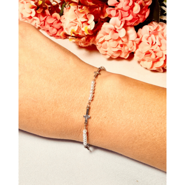 CADENA CRUZ Y PERLITAS